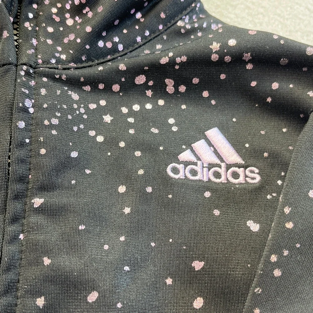 Adidas Girls 6M Black Pink Galaxy Metallic Foil Full Zip Track Jacket Mock Neck